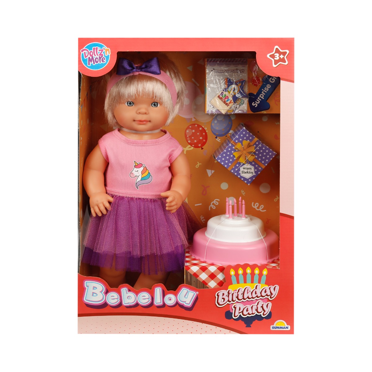 Set papusa Bebelou cu fusta violet, Dollz And More, 40 cm