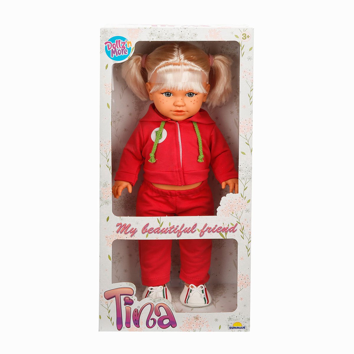 Papusa Tina in tinuta sportiva, Dollz And More, Rosu, 45 cm