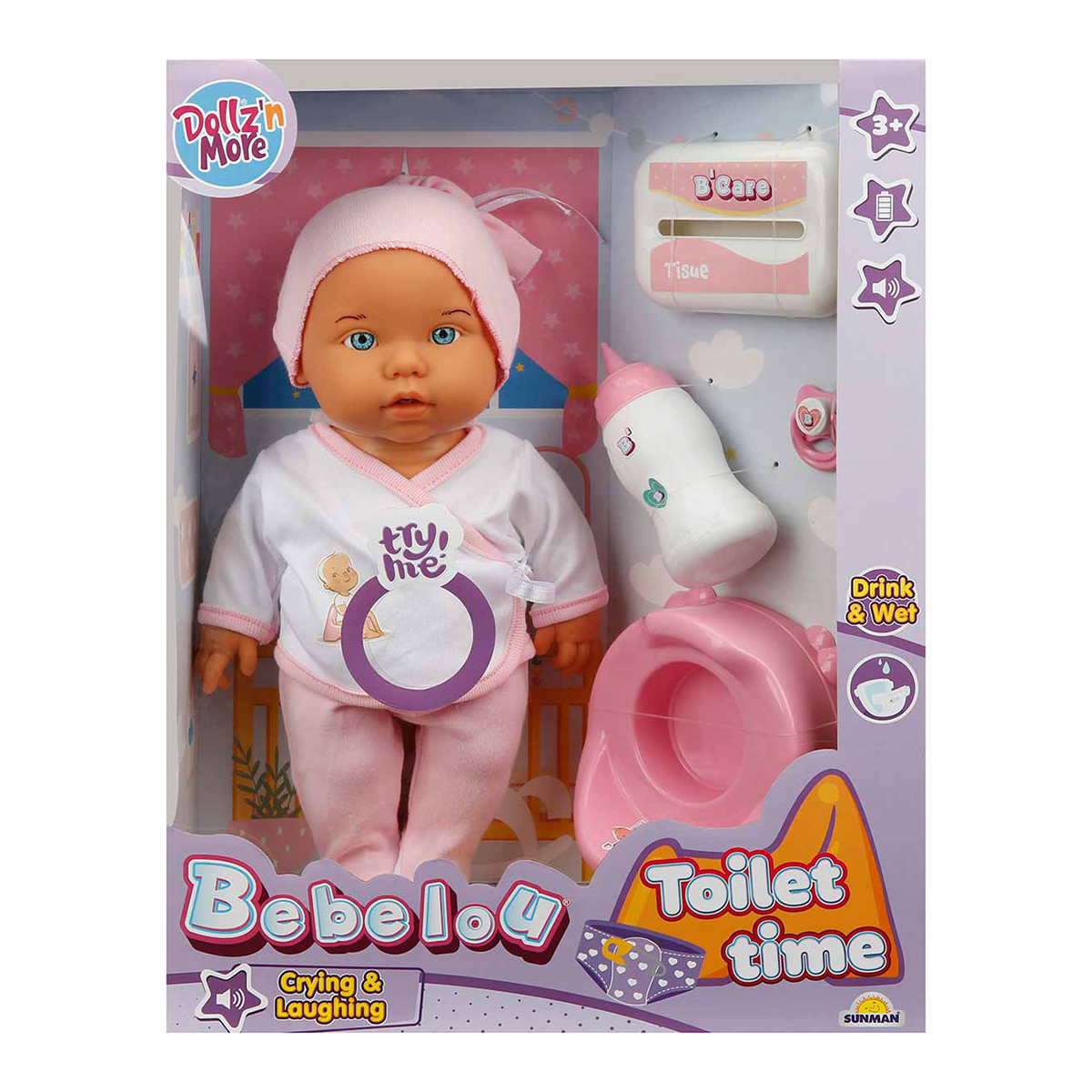 Papusa bebelus Bebelou, Dollzn More, Toilet Time, 35 cm, roz