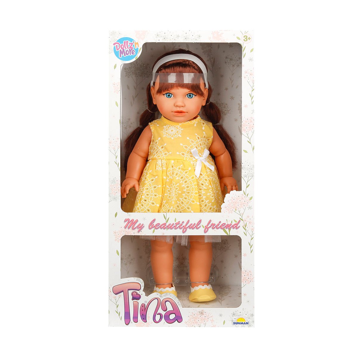 Papusa Tina in tinuta de petrecere, Dollz And More, cu rochie galbena, 45 cm