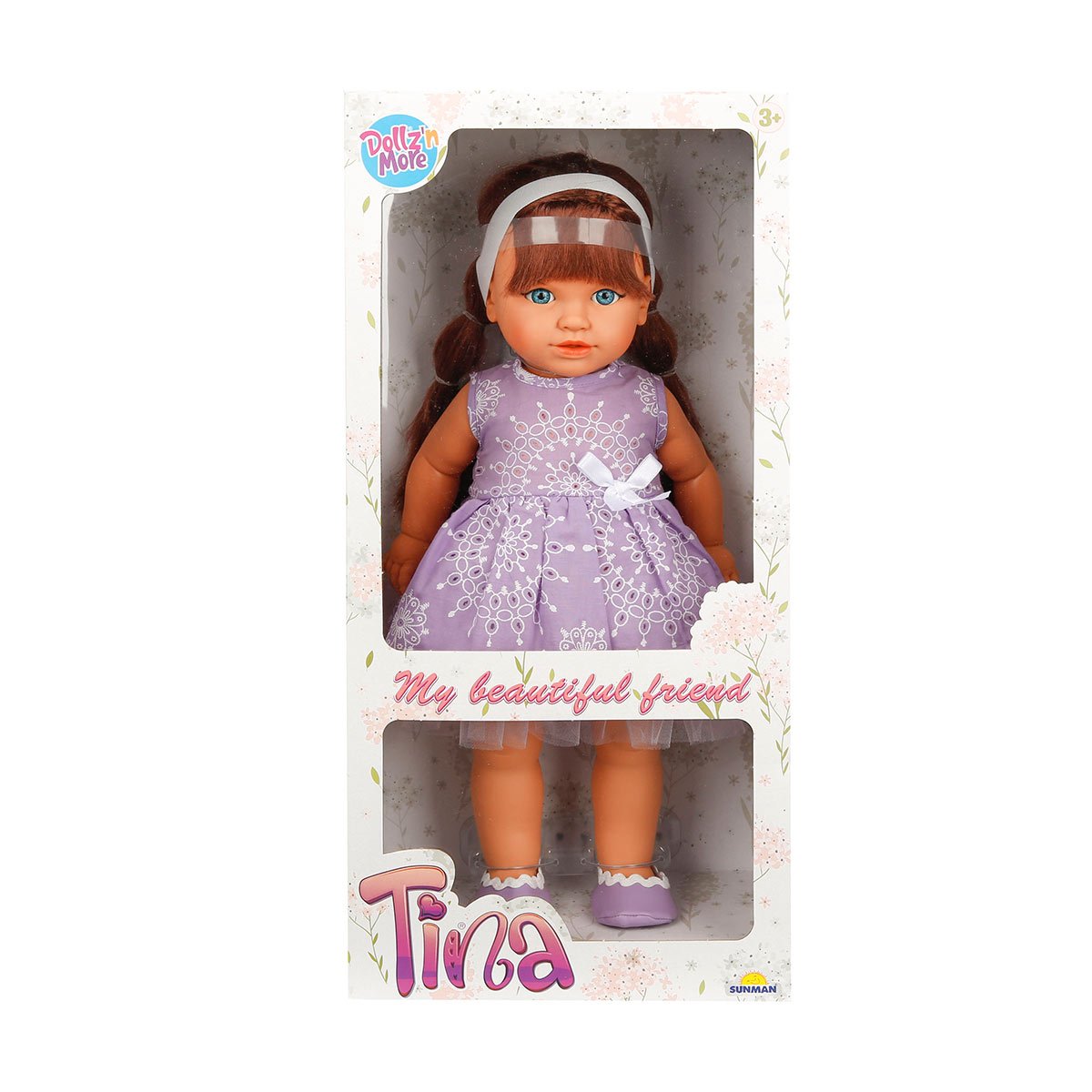 Papusa Tina in tinuta de petrecere, Dollz And More, cu rochie violeta, 45 cm