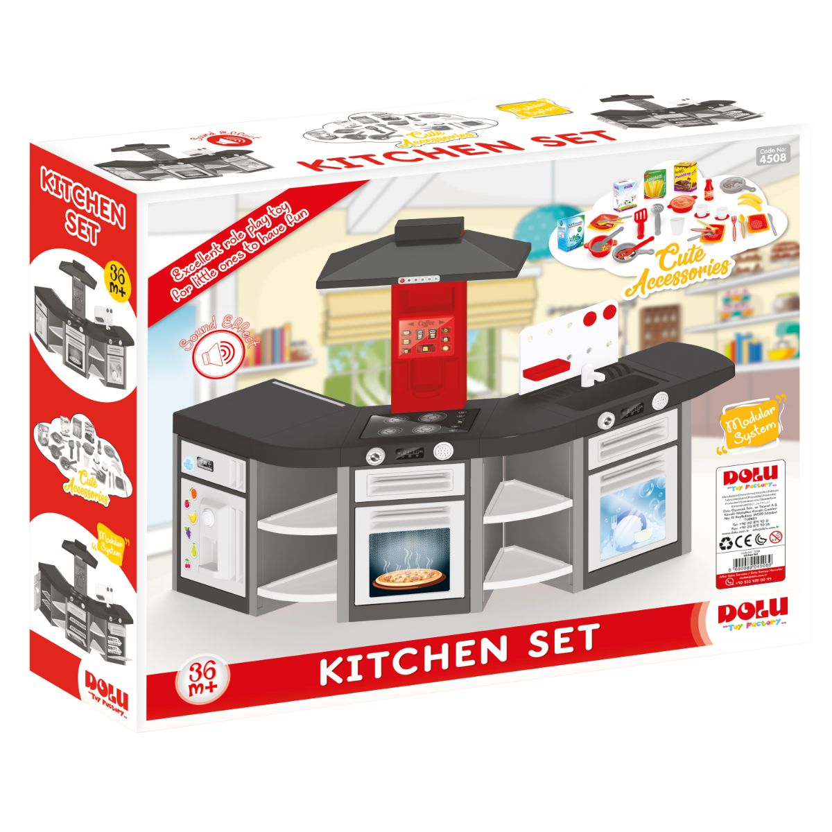 Set de joaca, Dolu, bucatarie tripla, cu accesorii