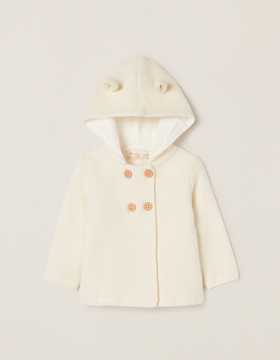 Cardigan bebe, nasturi din lemn, Zippy, alb