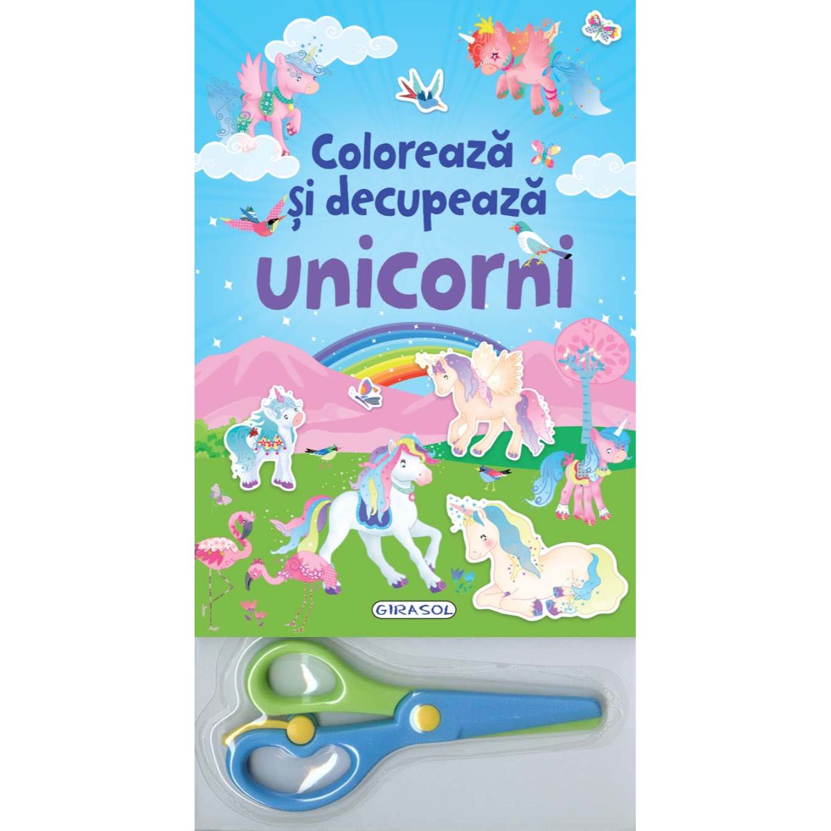 Coloreaza si decupeaza Unicorni albastri