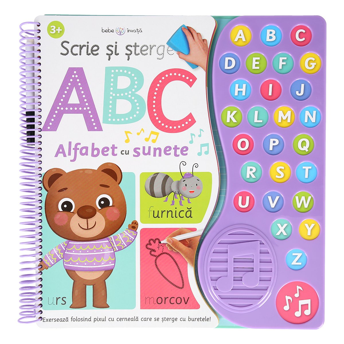 Carte interactiva Editura Litera, Scrie si sterge, ABC, alfabet cu sunete