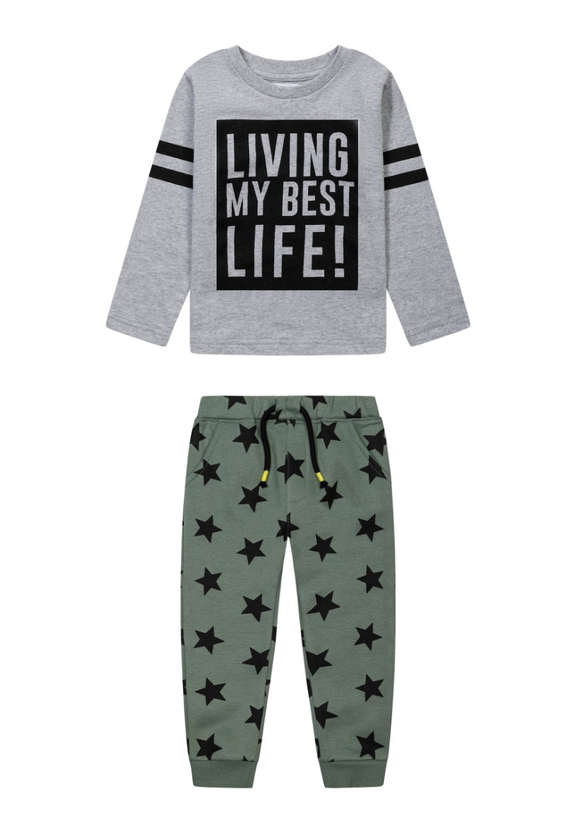 Set tricou cu maneca lunga si pantaloni sport Living my Best Life, Minoti