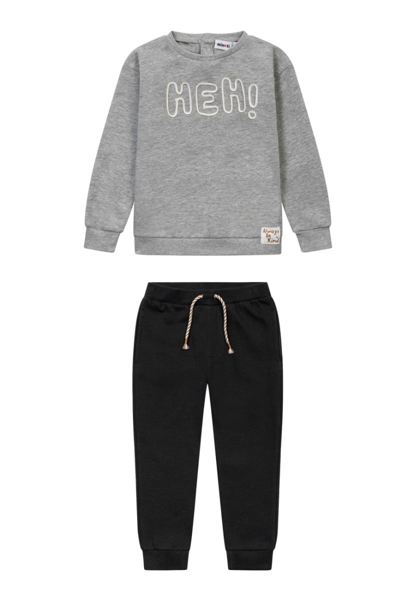 Set bluza si pantaloni sport Minoti, Heh, Gri/Negru