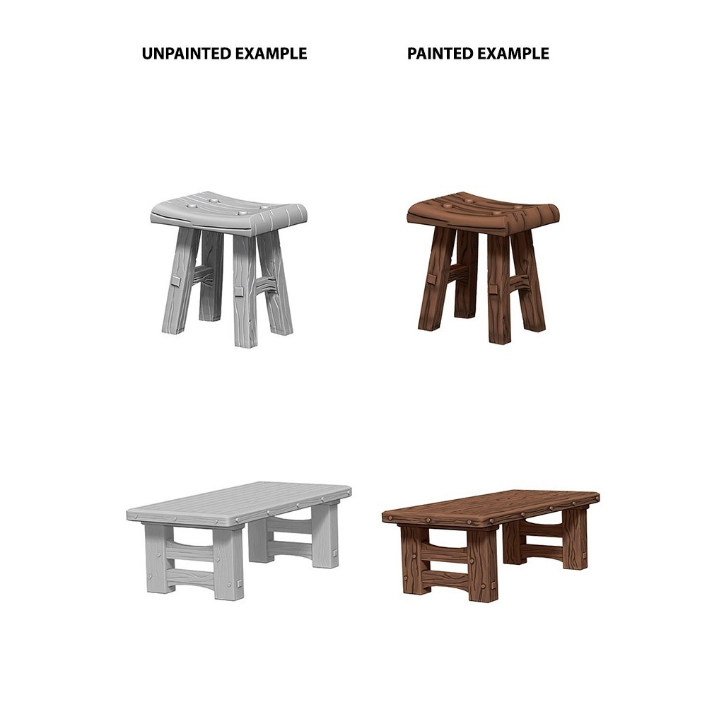 Miniaturi Nepictate Pathfinder Wooden Table & Stools - imagine 2