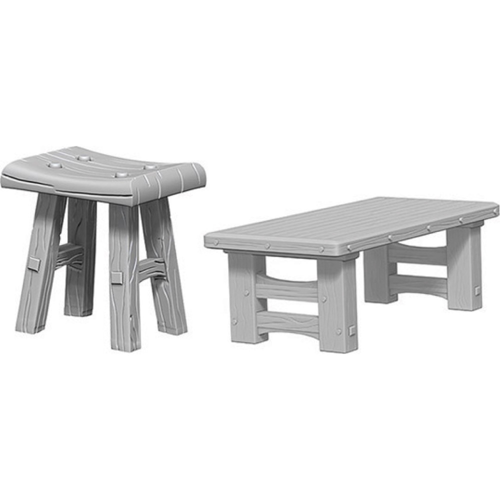 Miniaturi Nepictate Pathfinder Wooden Table & Stools