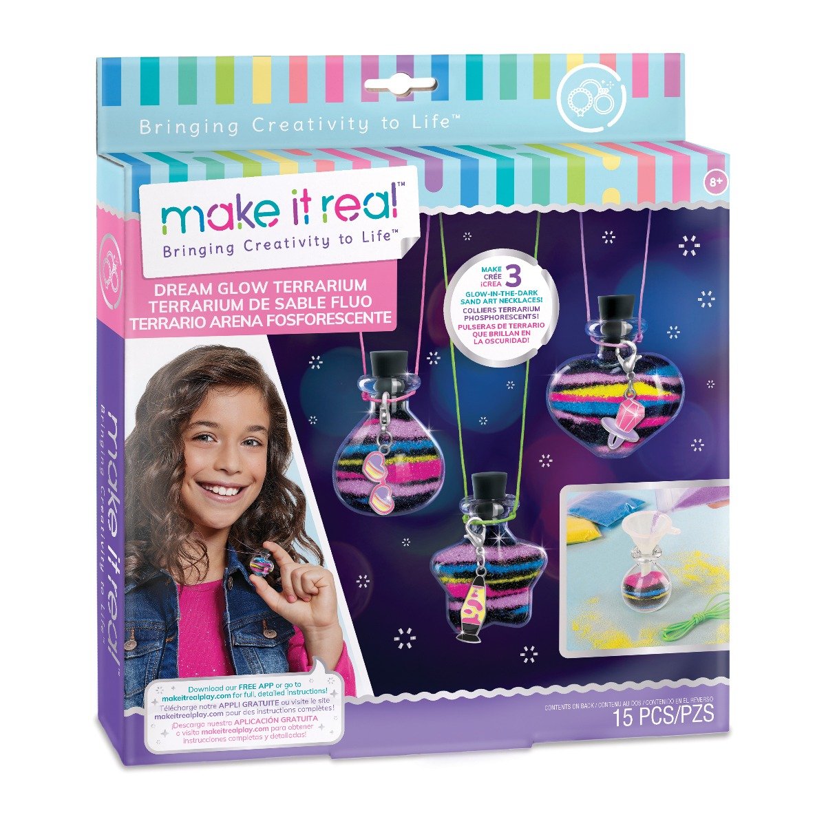 Set 3 pandantive stralucitoare cu nisip, 15 piese