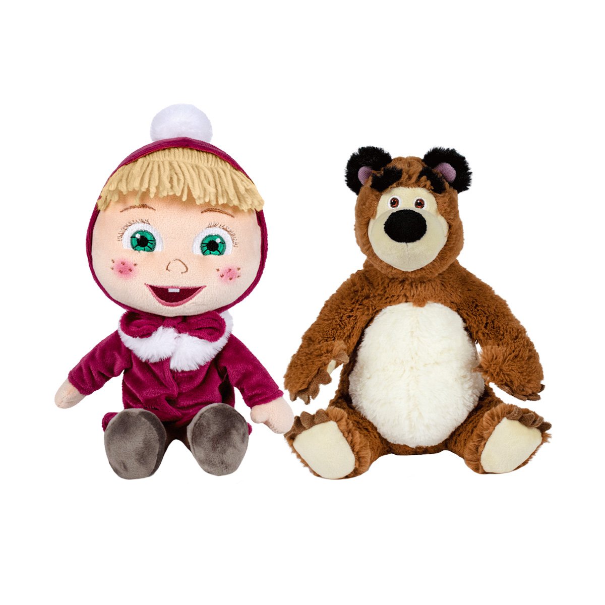 Set 2 jucarii din plus Play by Play, Masha cu pardesiu 26 cm si Ursul 25 cm