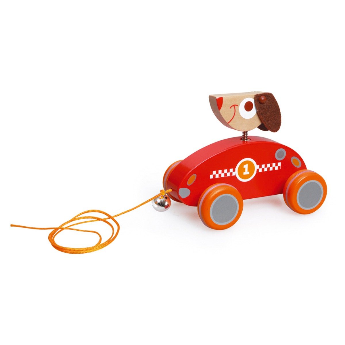 Jucarie de tras din lemn, Scratch, Catelul Cezar cu clopotel