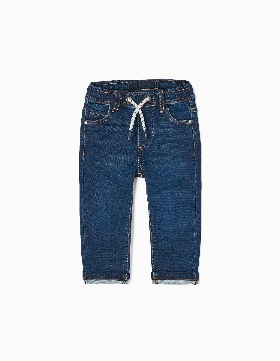 Pantaloni pentru bebelusi, Zippy, din denim, cu talie elastica, Bluemarin
