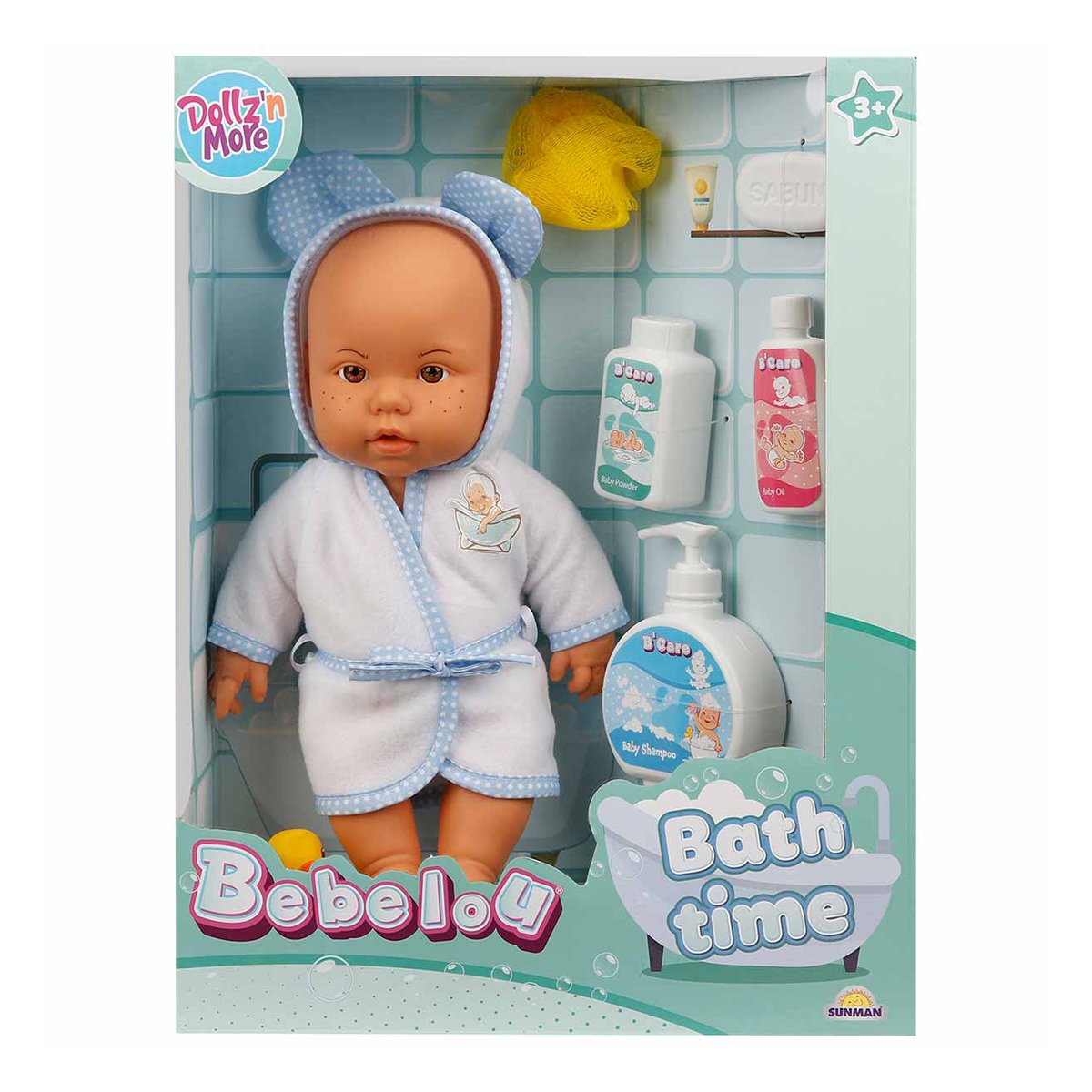 Papusa bebelus, Bebelou, Dollzn More, Timpul pentru baita, 35 cm, albastru
