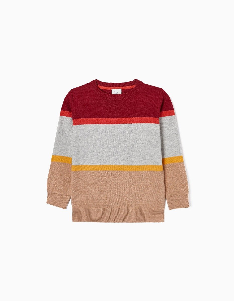 Pulover in dungi cu guler rotund pentru copii, Zippy, Multicolor
