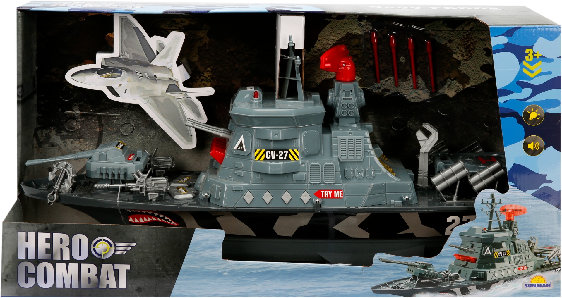 Nava militara cu lumini si sunete, Hero Combat, 58 cm