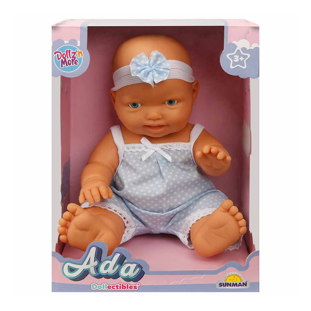 Papusa bebelus Ada, Dollzn More, cu pijama albastra, 23 cm
