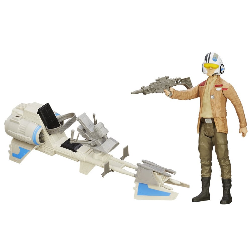 Set 2 figurine Star Wars The Force Awakens - Poe Dameron si Bicicleta Speeder, 30.5 cm