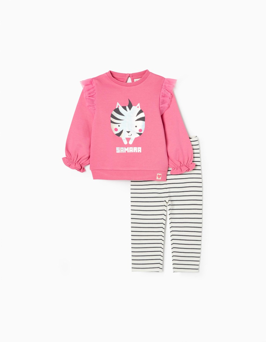 Set bluza cu maneca lunga si colanti cu talie elastica, Zippy, Samara, Roz, Alb