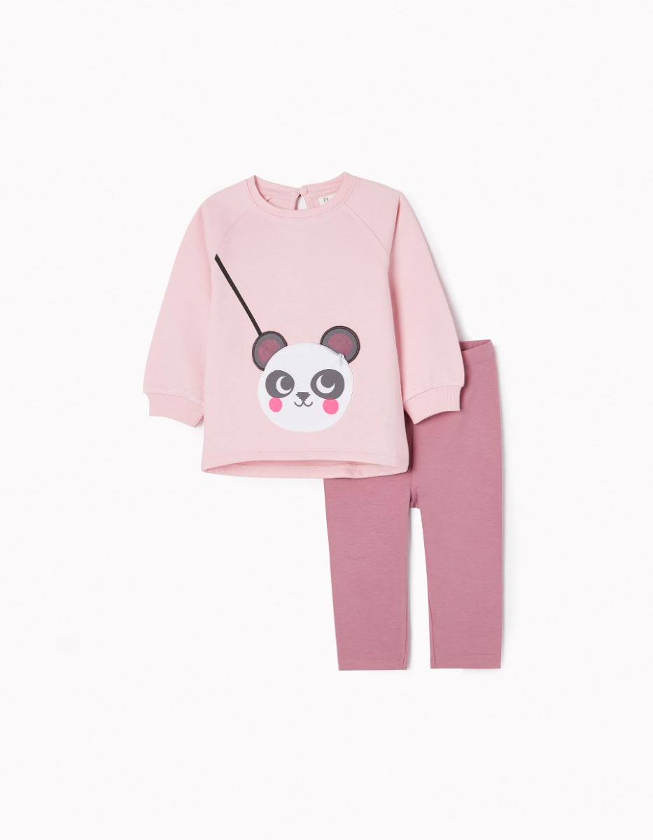 Set bluza cu maneca lunga si colanti, Zippy, Panda, Roz