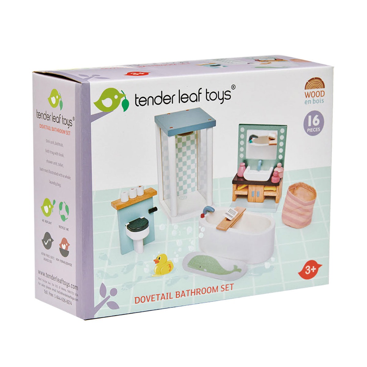 Set mobilier din lemn, baie, pentru Casuta de papusi, Tender Leaf Toys, Dovetail