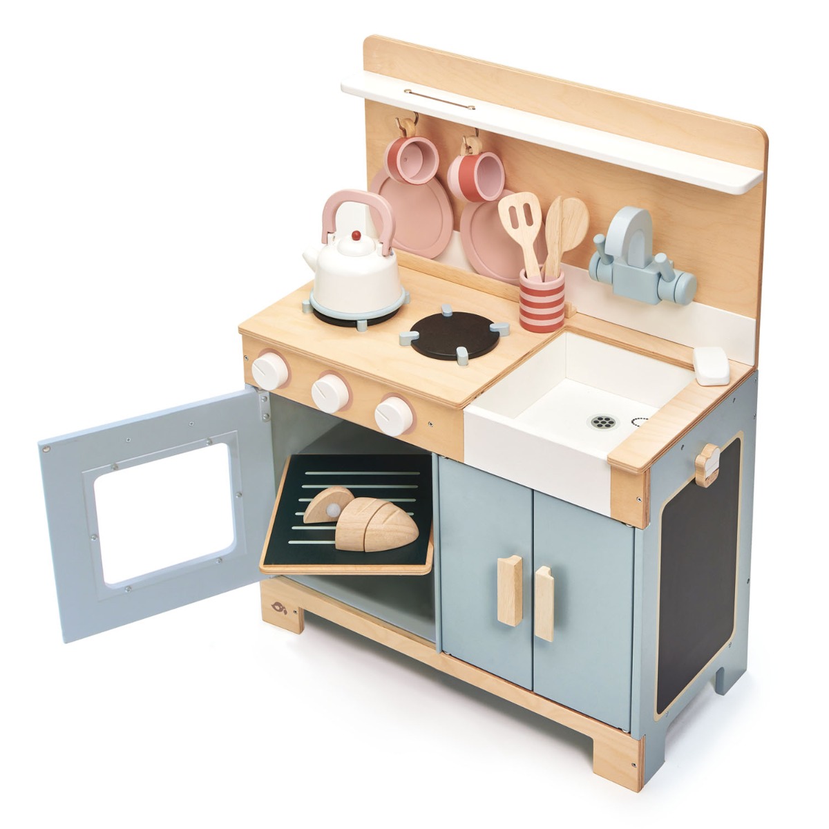 Set de joaca, Bucatarie din lemn, Mini Chef Home Kitchen, Tender Leaf Toys, 16 piese