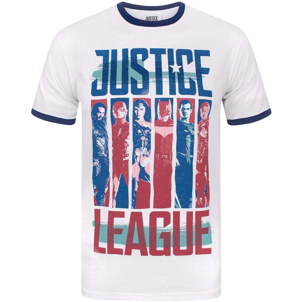 Tricou Justice League Strips Unisex Ringer