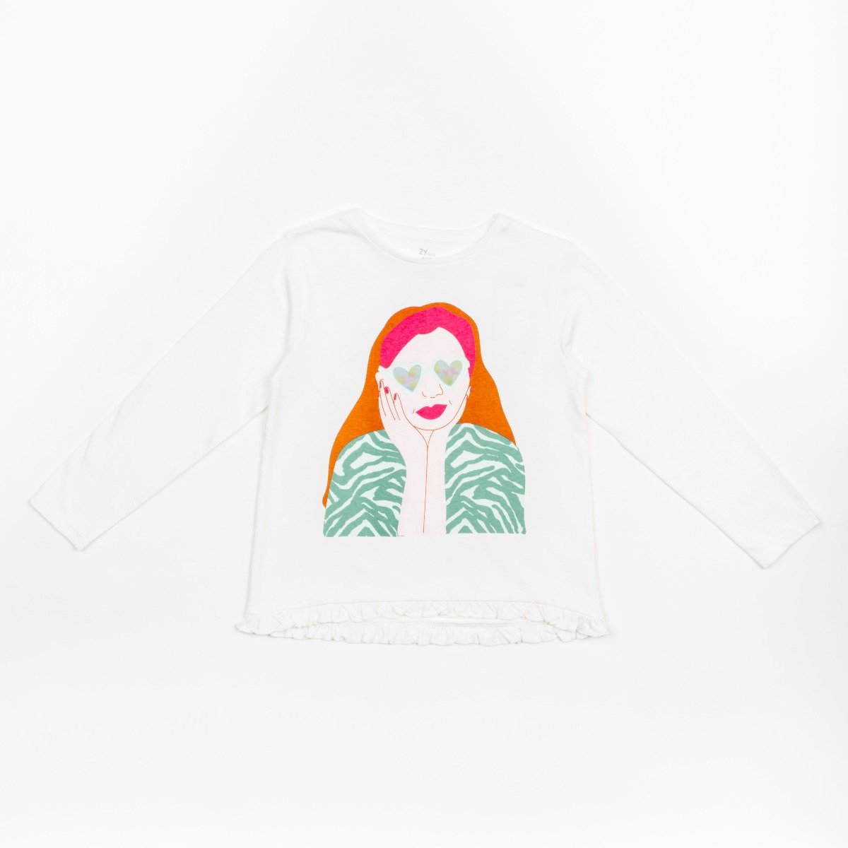 Tricou cu maneca lunga si volanase, Zippy, alb