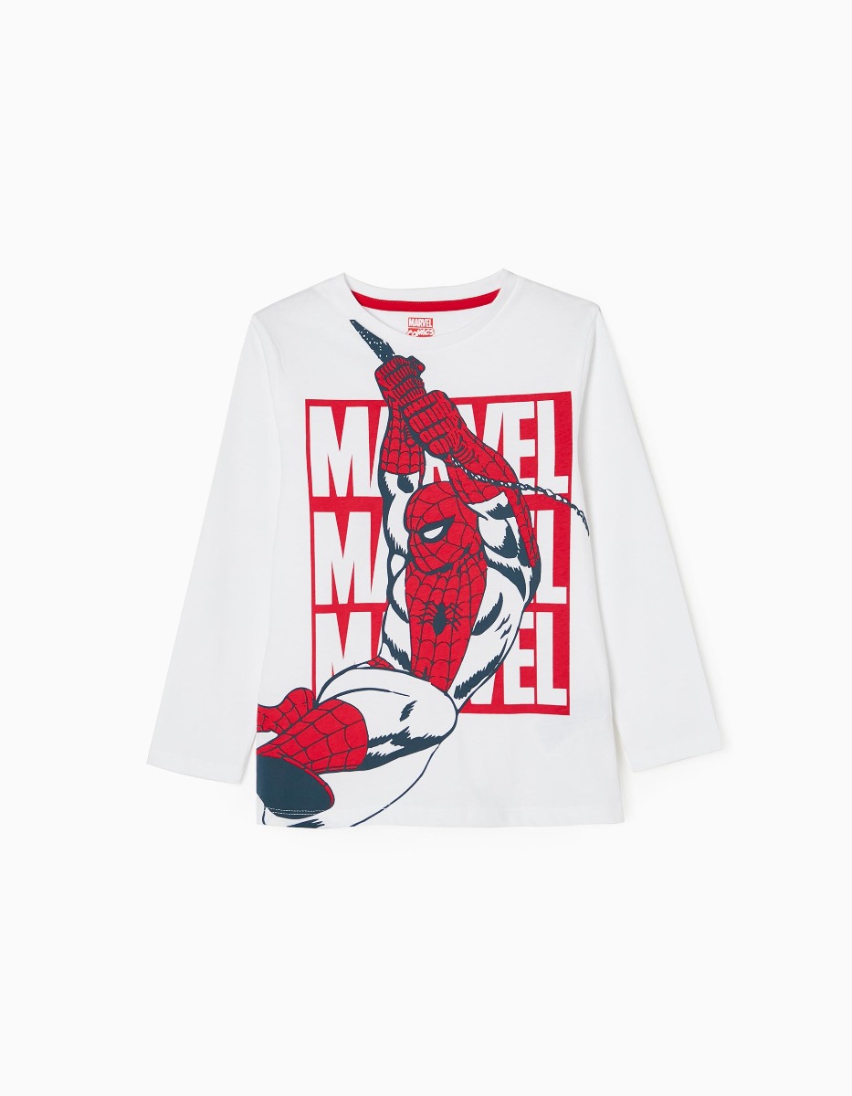 Tricou cu maneca lunga, Zippy, Marvel Spiderman, Alb