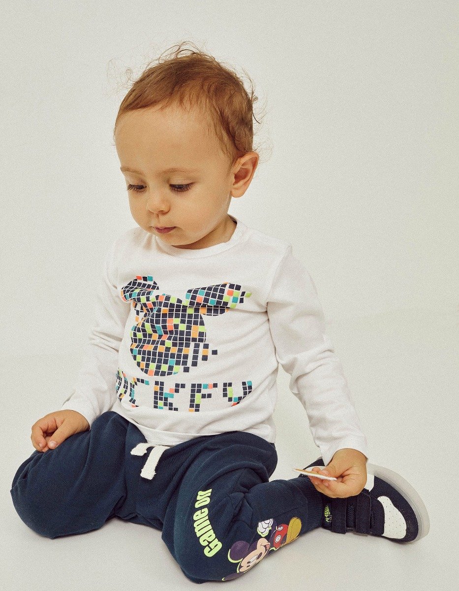Tricou cu maneca lunga pentru bebelusi, Zippy, Mickey Mouse, Alb