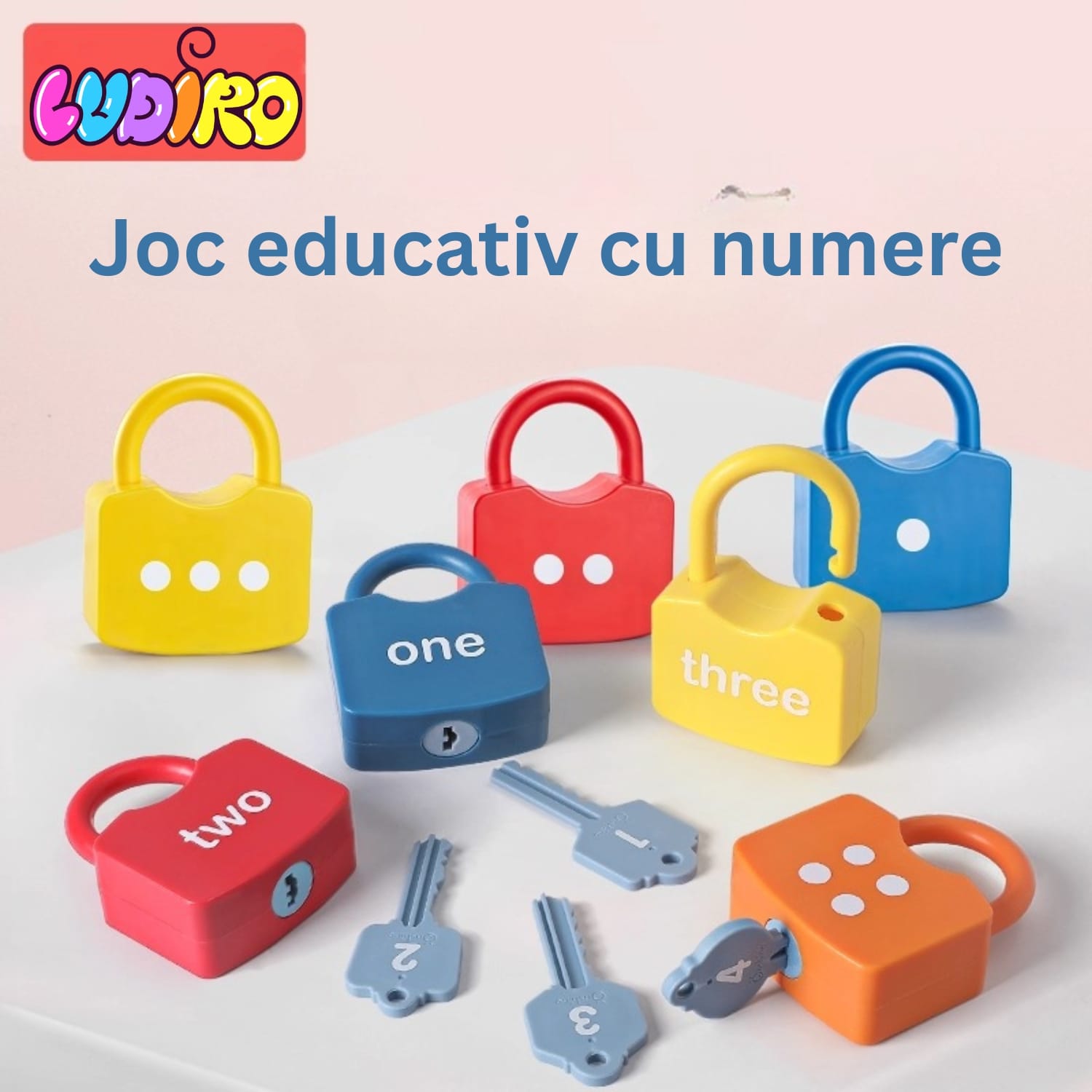 Joc Educativ Montessori Lacăte și Chei, Învățare Cifre 1-10, 20 Piese, Abilități Motorii, Fără BPA, Copii 3+ Ani