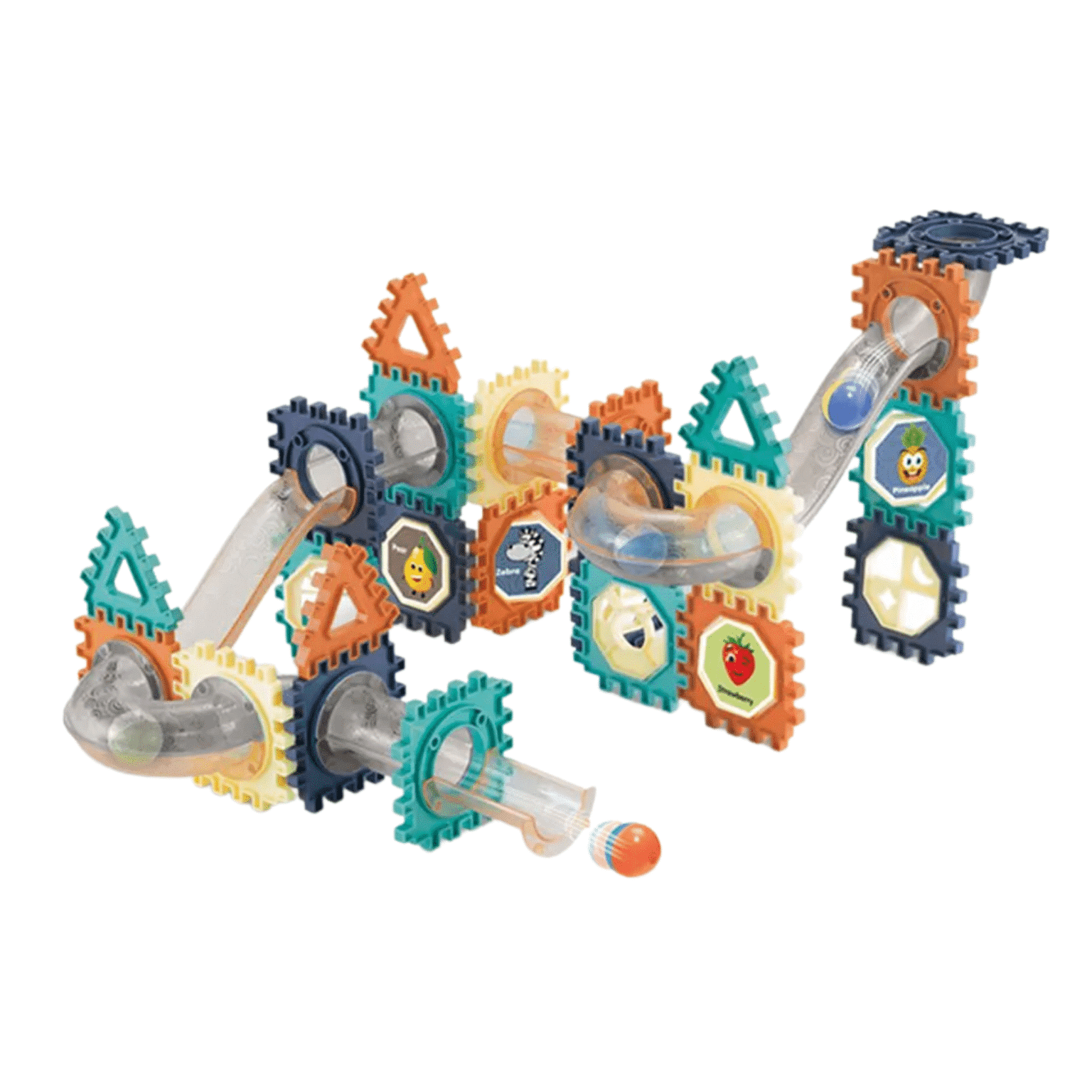 Circuit cu Bile 3D, Set Construcție STEAM 66 Piese, + 3 Ani