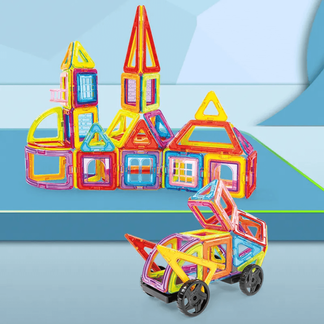 Set Magnetic Constructii 86 Piese , Joc Educativ STEM 3D pentru Copii +3 Ani