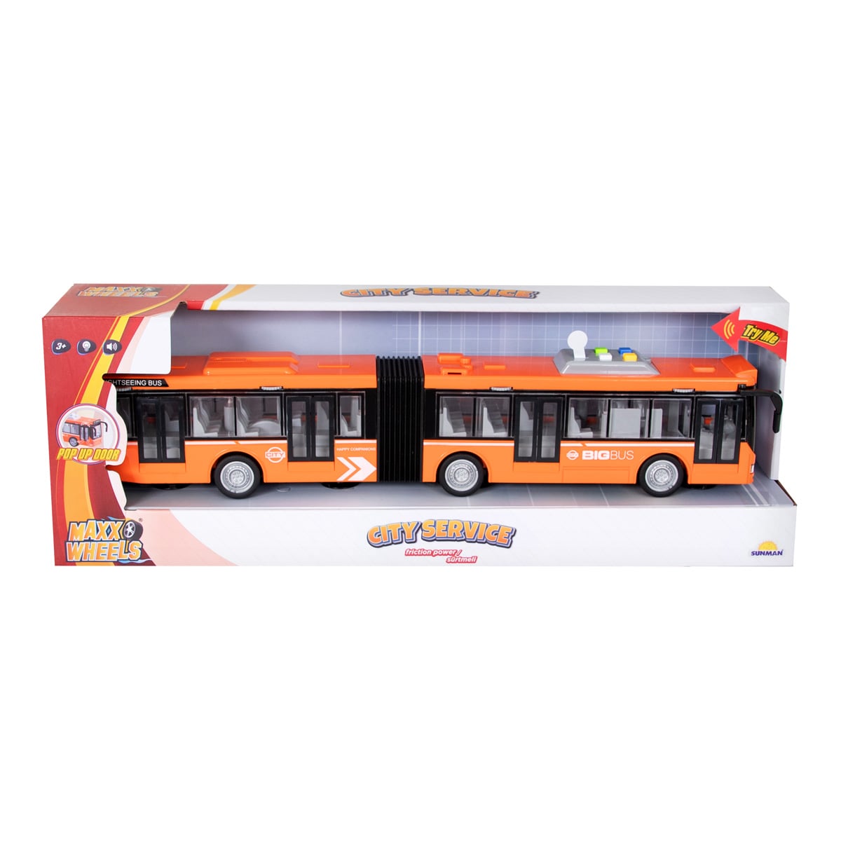 Autobuz cu lumini si sunete, Maxx Wheels, 1:16, Portocaliu
