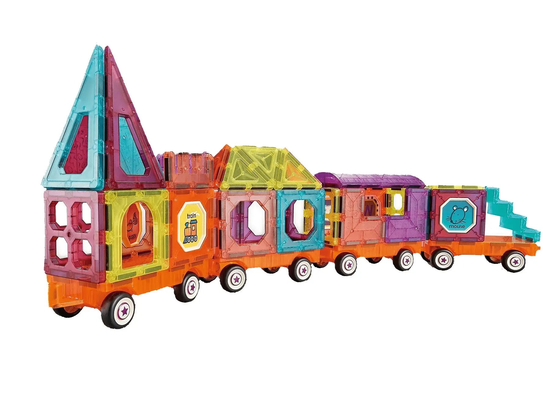 Set de Constructie Magnetic, Tren, 72 de Piese, Diverse Forme Geometrice, Multicolor, + 3 Ani
