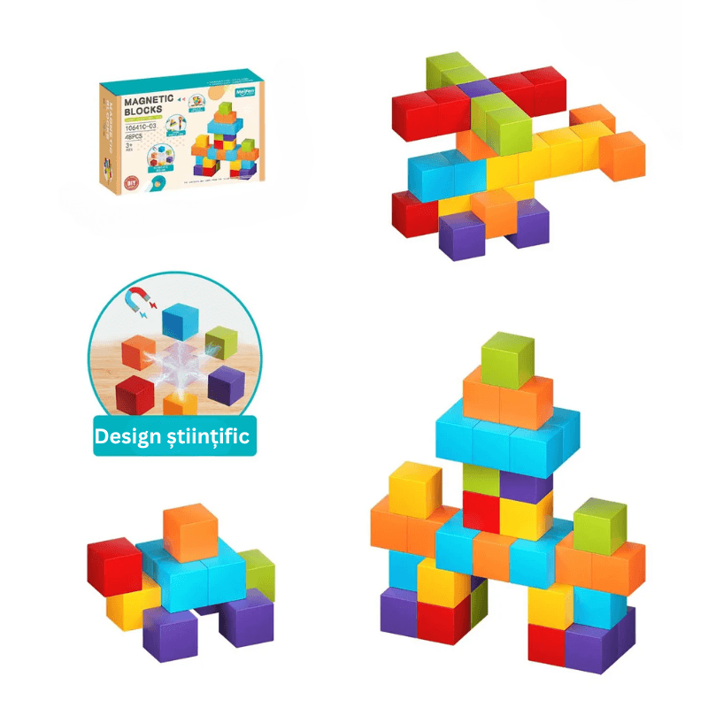 Set Cuburi Magnetice Educative 3D Ludiro, 48 Piese pentru Creativitate, Logica si Dezvoltare STEM
