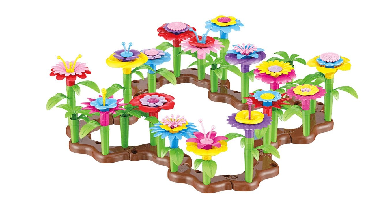 Set de Construit Educativ pentru Copii, Gradina cu Flori Colorate, 104 piese, +3 ani
