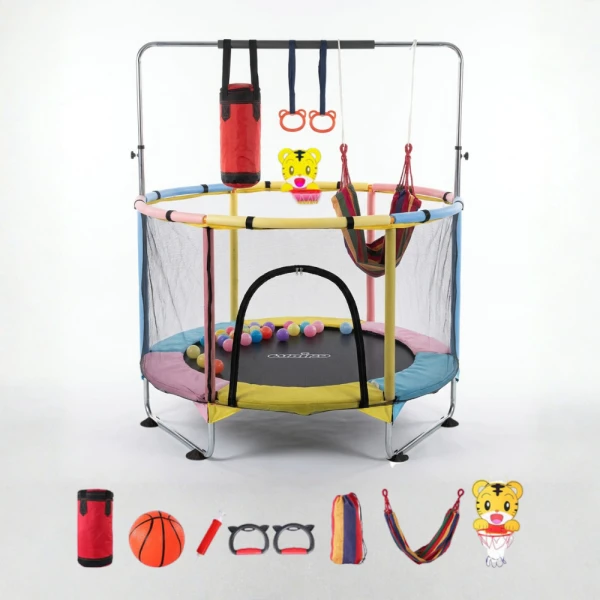 Trambulinǎ pentru Copii 6-in-1 cu Plasǎ de Protecție, Arcuri de Otel, Diametru 140 cm, 1–6 ani