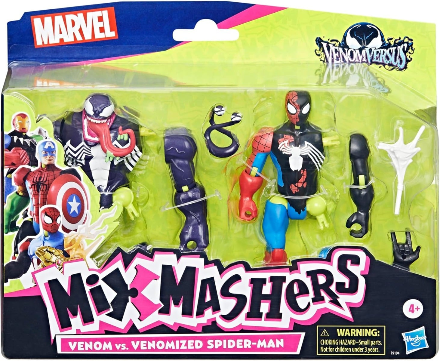 Set 2 figurine, Marvel, Mixmashers, Venom Vs Venomized Spiderman, F9194