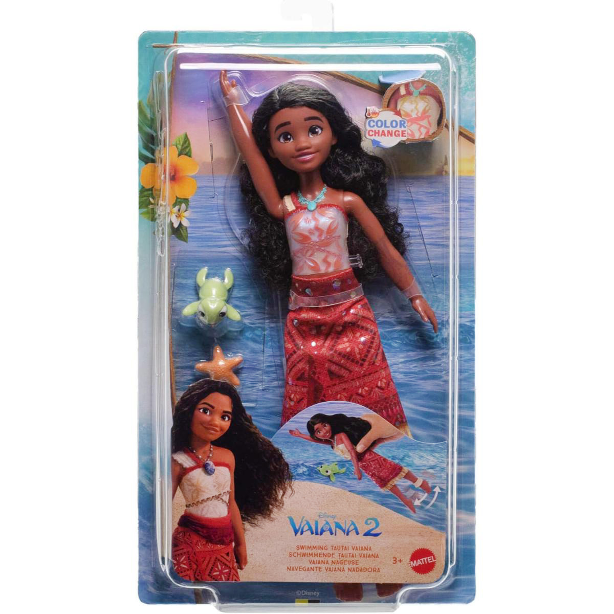 Papusa Disney Vaiana 2, Swimming Tautai, Color Change, JFF09