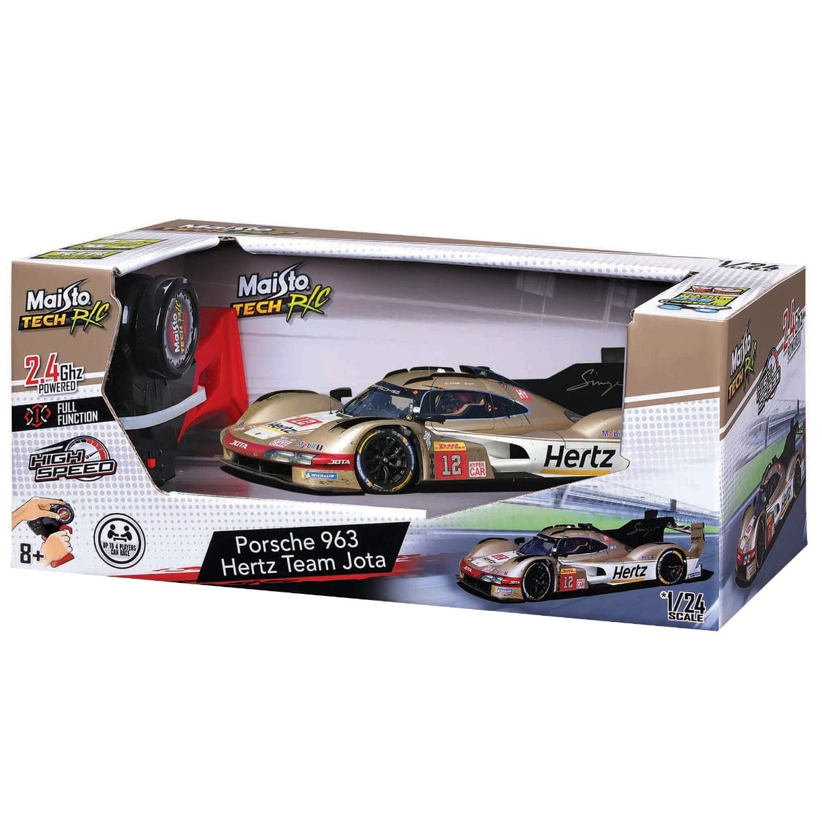Masina de curse cu telecomanda, Maisto Tech, Porsche 963, Hertz Team Jota 2024, 1:24