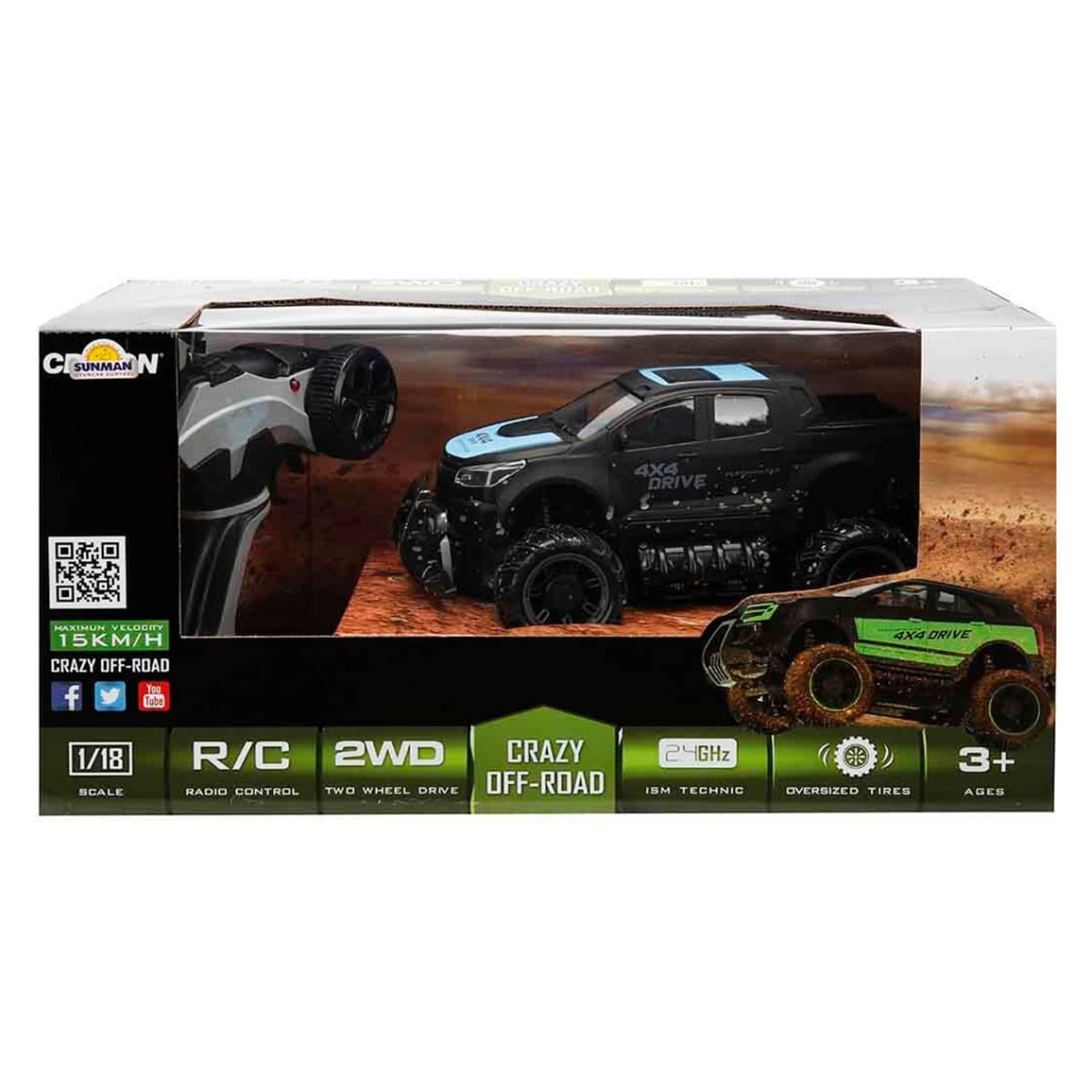 Masina de teren cu telecomanda, Crazon, Crazy Off-Road, 1:18, Negru-Albastru
