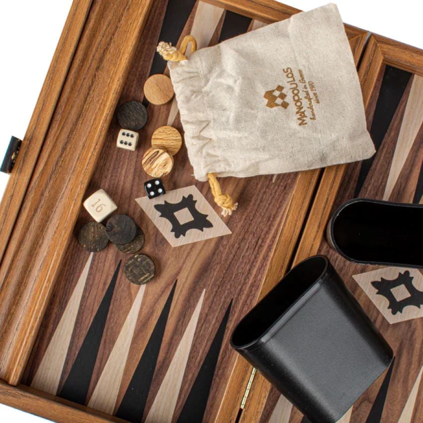 Set joc table backgammon lemn cu aspect de nuc , 30 x 20 cm
