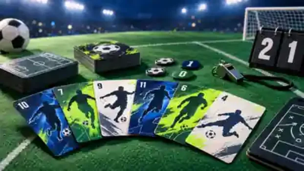 Copii jucand carti cu tematica de fotbal