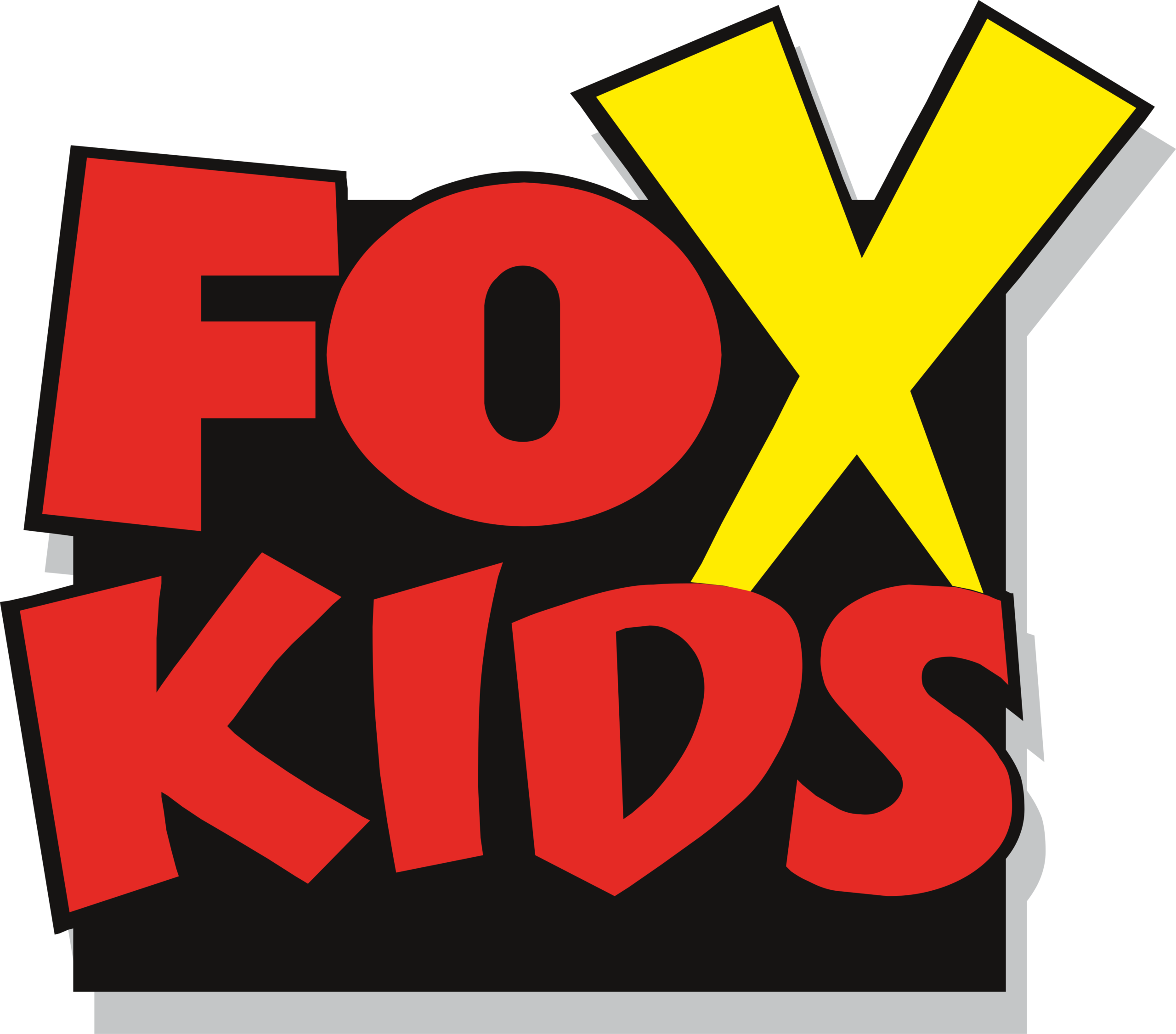 Sigla originală Fox Kids, cu litere roșii și X galben
