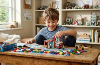 Copil construind un set din piese LEGO la masă – imagine ilustrativă